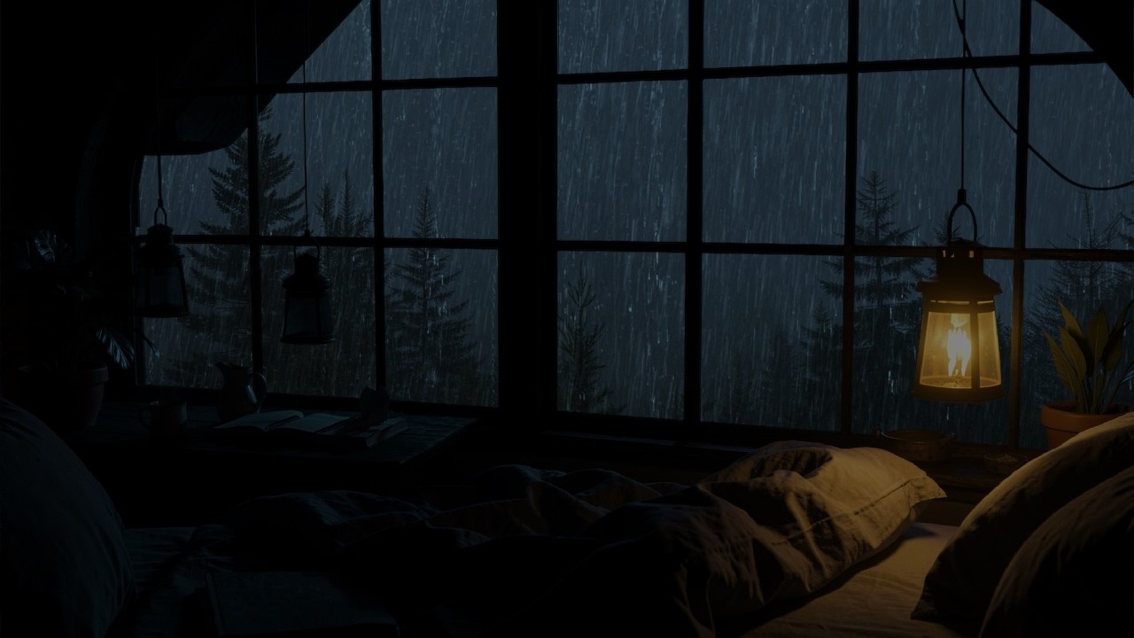 Cozy Window Seat with Night Rain - Warm Drink, Soft Rain Sounds Relaxation Ambience