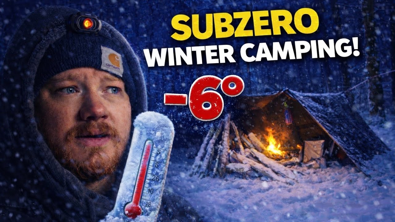 Extreme Winter TARP Camping & Fire-Roasted DUCK in Subzero Cold
