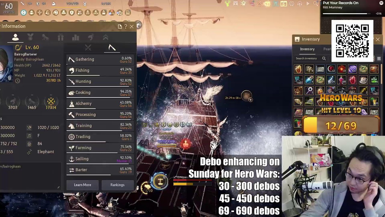 Deboreka enhancing for !herowars on sunday !fractal !bdoworkshop