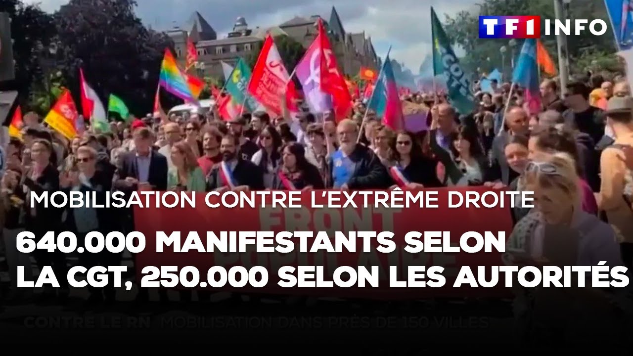 Mobilisation contre l’extrême droite : 640000 manifestants selon la CGT, 250000 selon les autorités