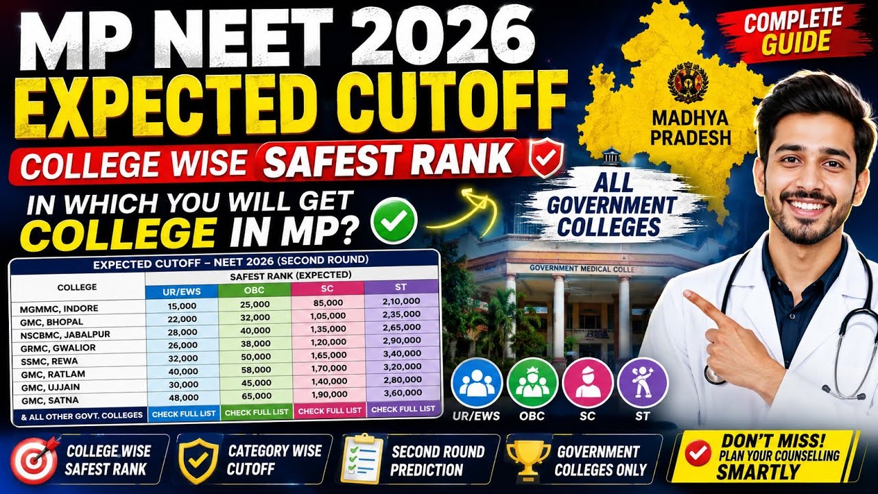 MP NEET 2026 Expected Cutoff 🔥 | College Wise Safest Rank | All Govt Medical College | Category Wise