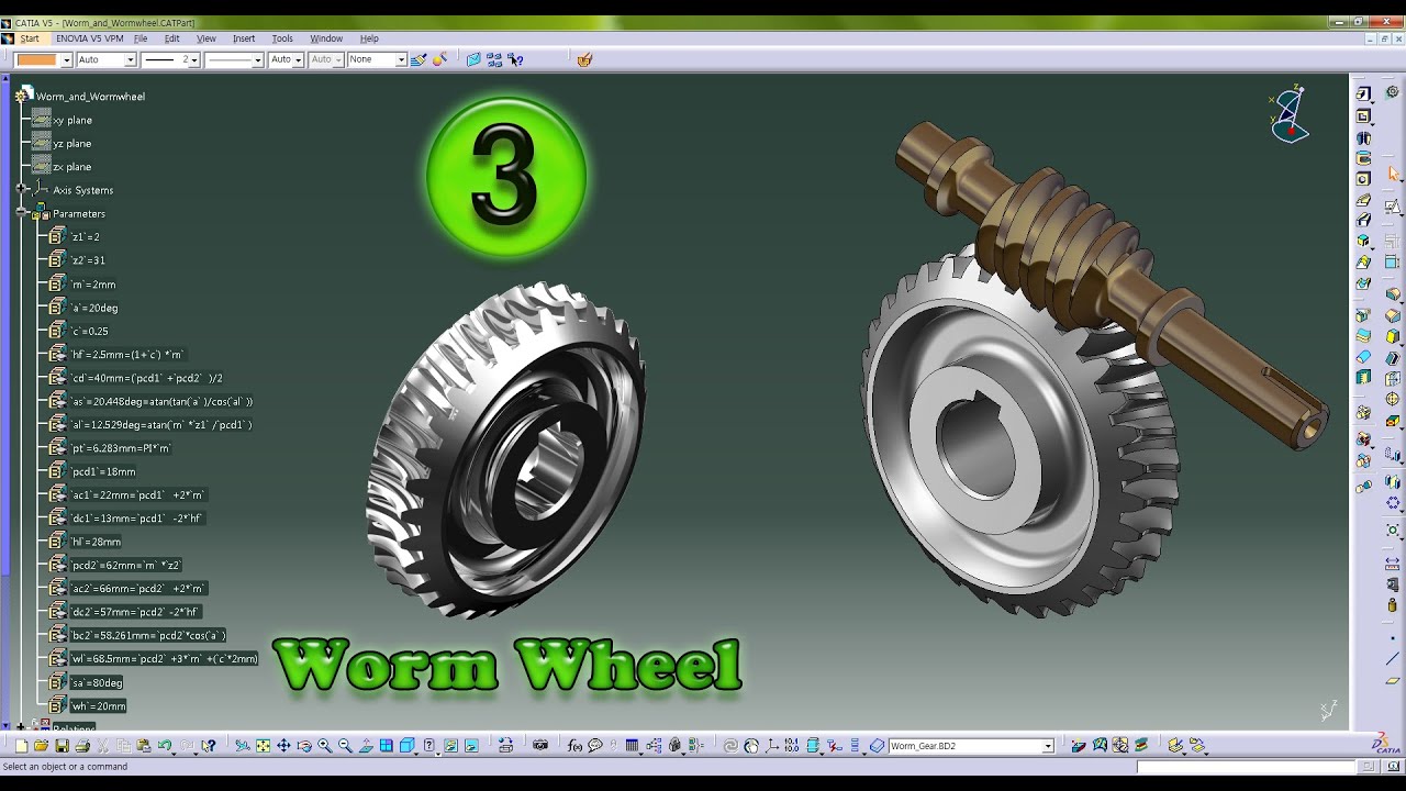 worm and worm gear (웜과 웜기어) -  catia