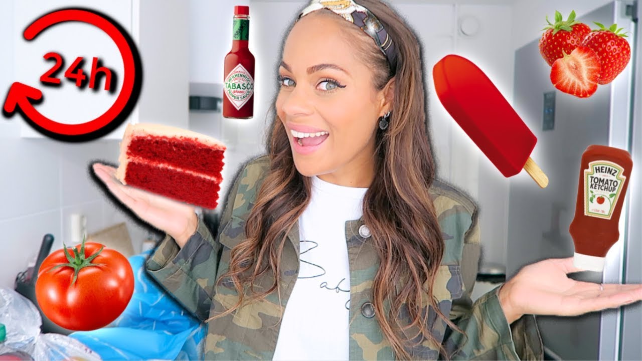 24UUR ROOD VOEDSEL ETEN *CHALLENGE !!! || Denise Anna