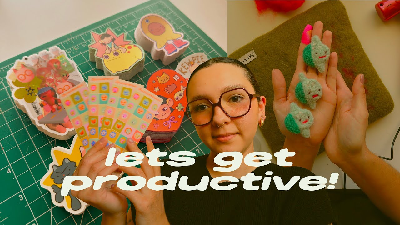 making stickers at home, needle felting, & business haul! / studio vlog
