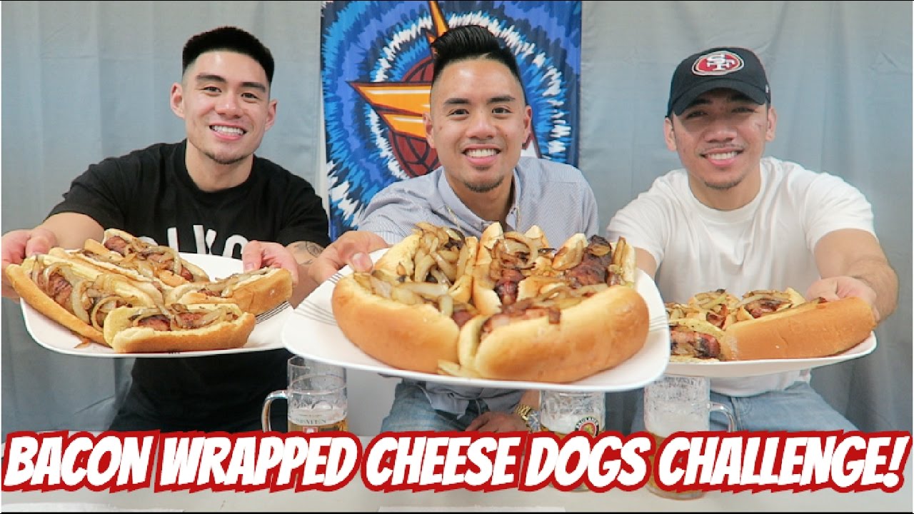 BACON WRAPPED CHEESE DOGS CHALLENGE! TRIPLE THREAT EAT OFF | MUKBANG