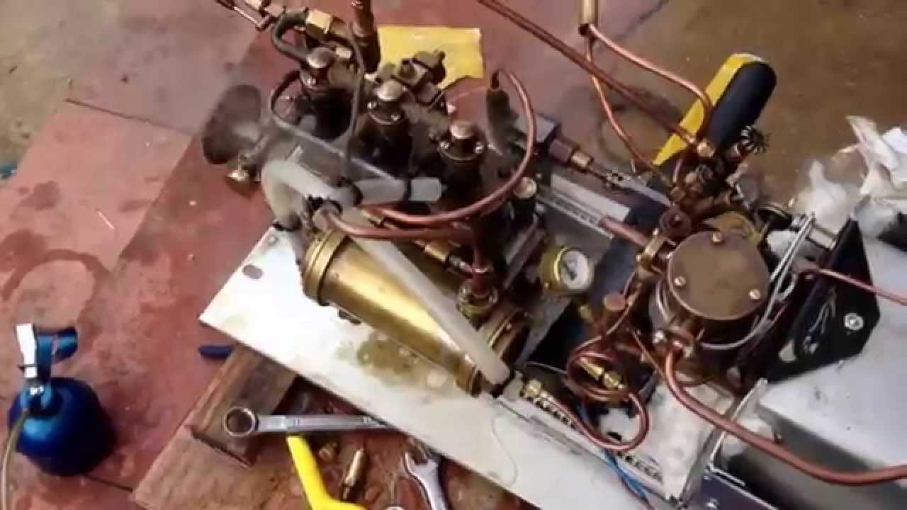 3 cylinder valveless steam engine and monotube boiler first test.