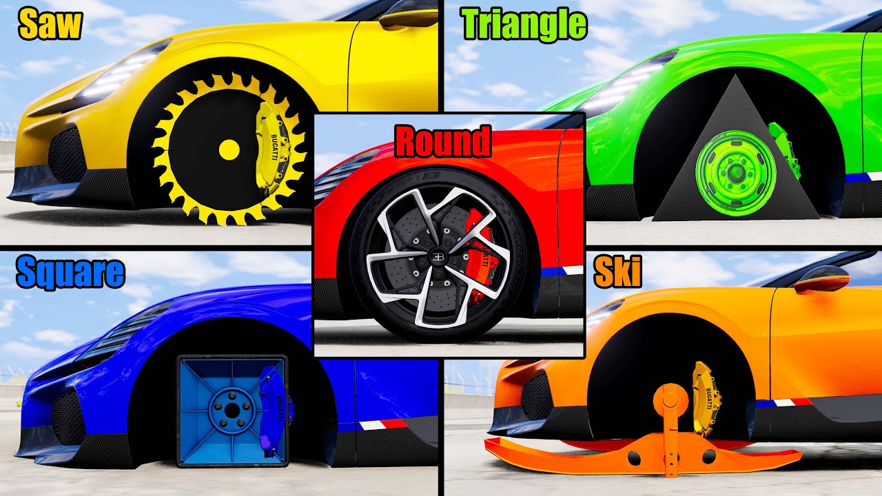 Round vs Saw vs Square  vs Triangle vs Ski Wheel - Beamng drive