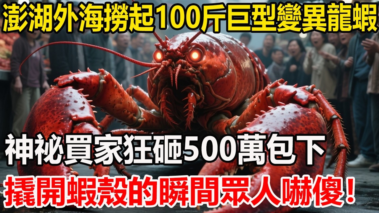澎湖外海撈起100斤巨型變異龍蝦，神祕買家狂砸500萬包下，撬開蝦殼的瞬間眾人嚇傻！