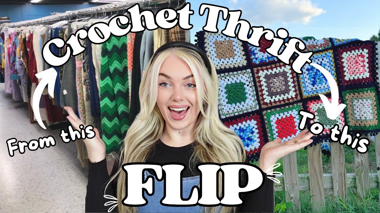 Crochet Thrift Blanket Flip - upcycling an $8 granny square blanket | VLOG