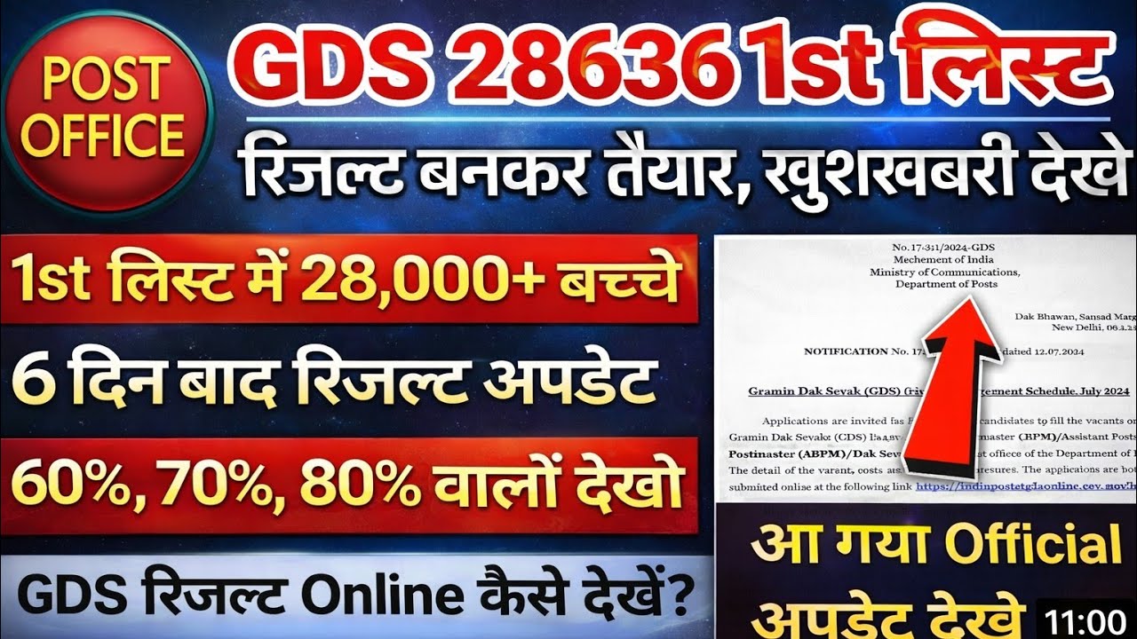 GDS Result Kab Aayega 2026 | GDS 1st Merit List 2026 Kab Aayegi | GDS 1st list Cut Off 2026 I GDS