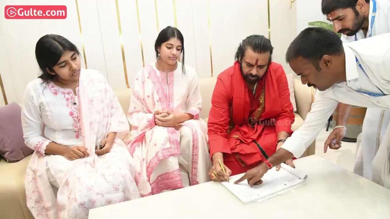 Pawan Kalyan with his Daughters Aadya and Polena Anjani Konidela | Gulte