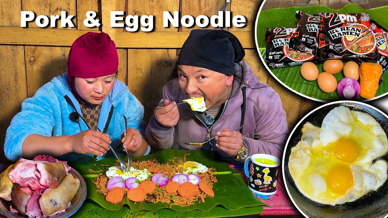 Pork & Egg 2pm Noodle Mukbang with my husband @KedarRai  बुडा सँग आज पिरो चाउ चाउ को मुकबाङ गरियो