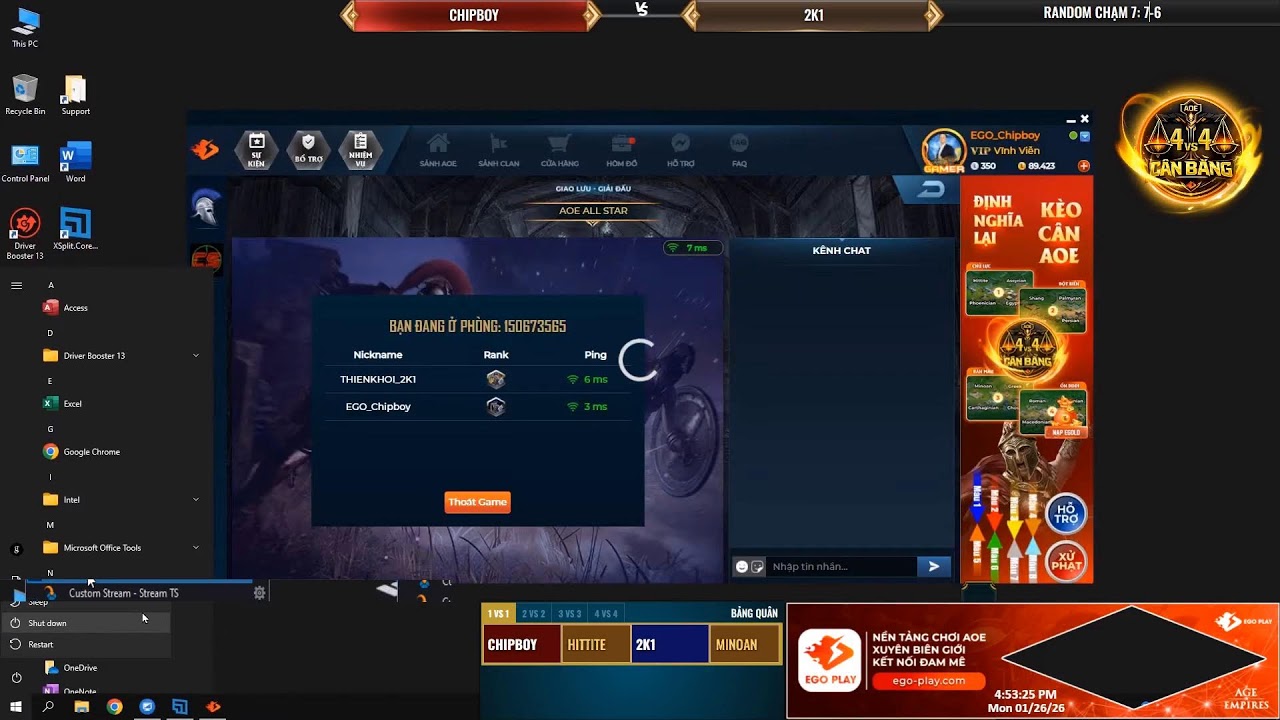 🔥 TRỰC TIẾP AOE: CHIPBOY vs 2k1 (Random) Chạm 7 - 26/01/2026