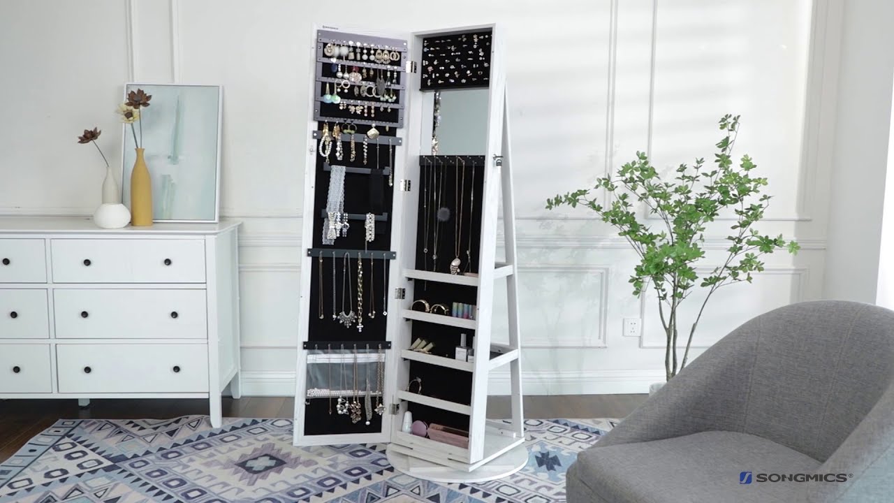 SONGMICS 360&deg; Swivel Jewelry Cabinet UJJC62WT