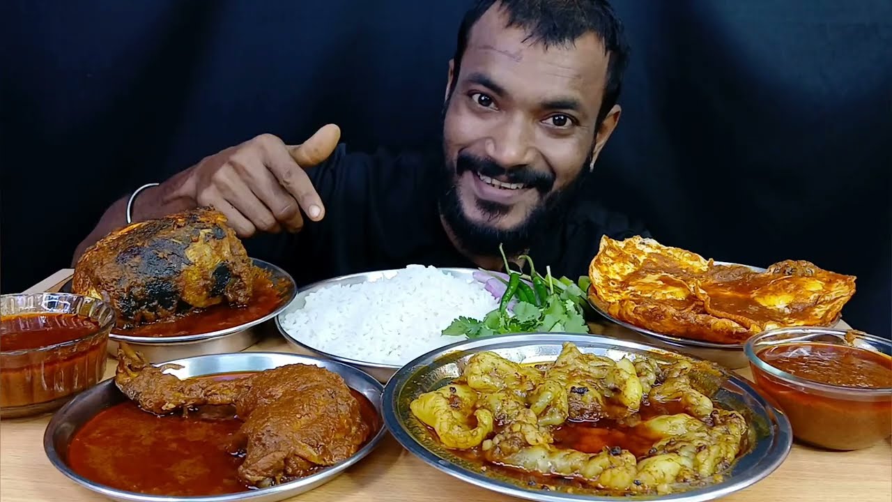Asmr Eating Mutton Fat Curry Spicy Chicken Leg Pish Curry Egg Curry Fish Head Curry Rice Mukbang