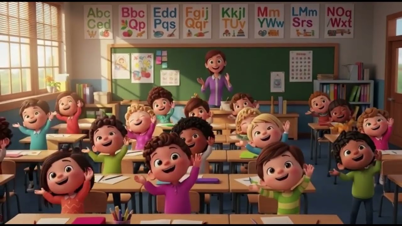 Children  HAPPY DAY SONG ,Good morning sun, good morning sky,  Birds are singing as we pass by, SONG