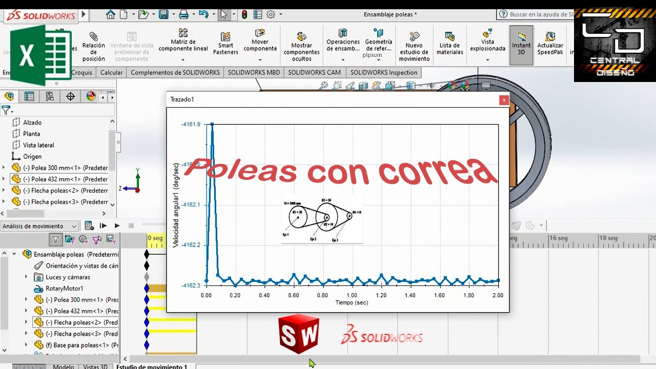 📈Poleas con correas, relación de transmisión y  RPM con SolidWorks💻