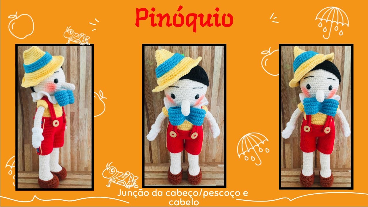 AULA 6 Passo a passo PINÓQUIO AMIGURUMI [Junção da cabeça/pescoço +cabelo #6| Por Ana Paula Ferreira