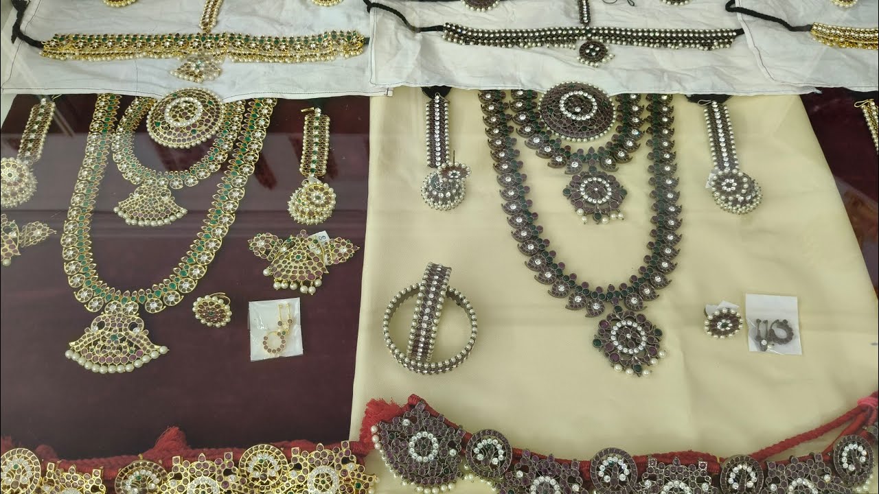 Bharatanatyam brass jewellery | temple real kemp stone full set silver look like premium quality 