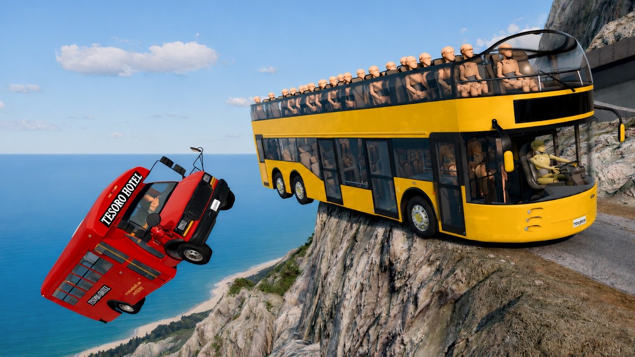 Full Loaded Bus Hanging On Cliff 😨 Dangerous Crash! | BeamNG.drive#323