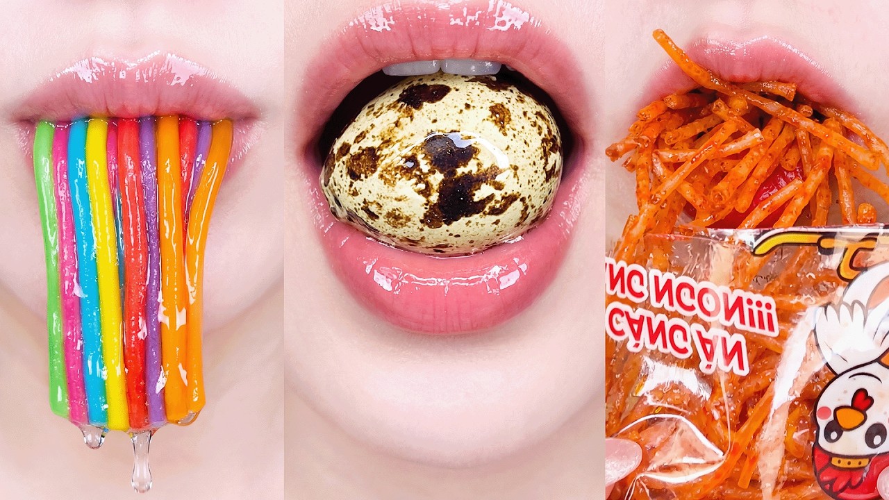 ASMR LIPS Satisfying Eating Emoji Food Challenge Mukbang Sounds Compilation 1 Hour (No Sped Up)