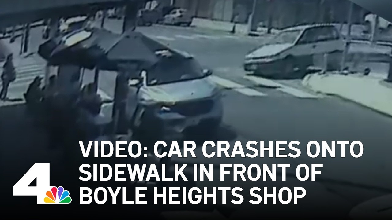Security video capture car crashing onto Boyle Heights sidewalk
