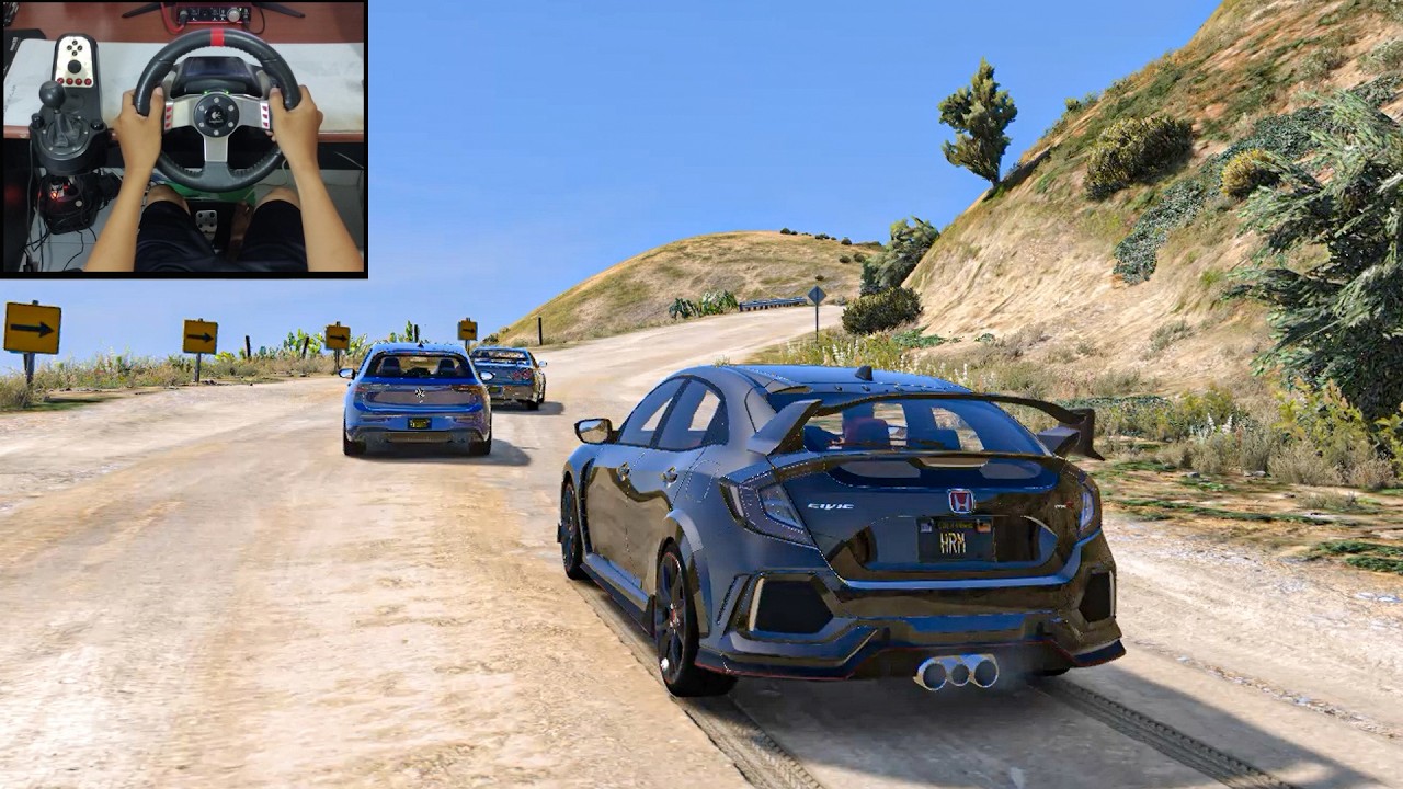 GTA 5 - Honda Civic Type R OFFROAD CONVOY - Steering Wheel Gameplay