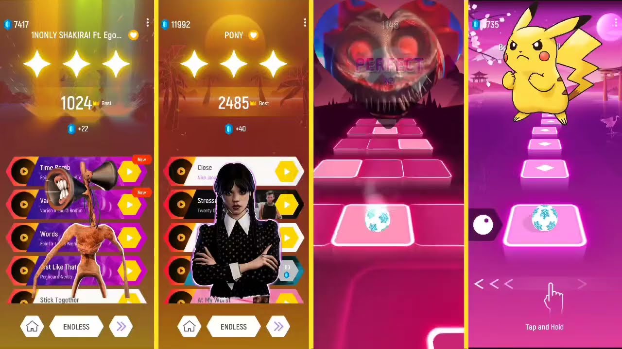 Tiles Hop - Siren 🆚 Wednesday Girl 🆚 Thomas The Train 🆚 Pikachu - Coffin Dance 