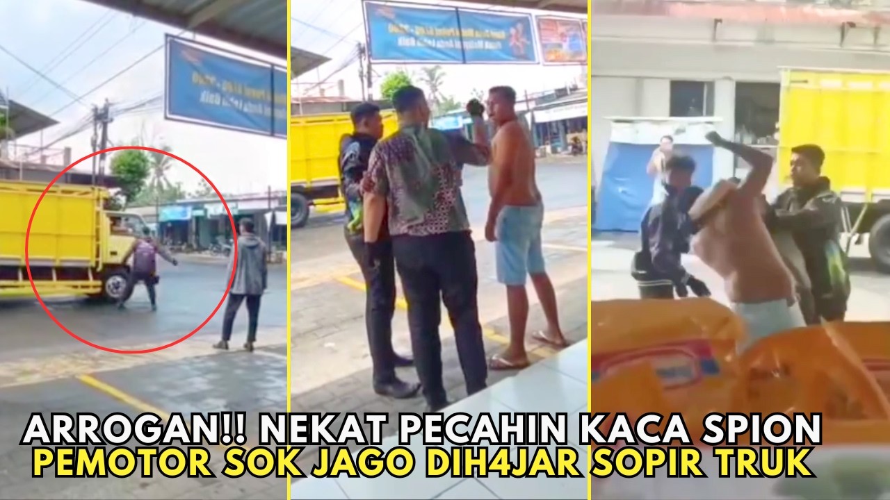 PUAS BANGET !! Aksi Pemotor Diamuk Sopir Truk, Akibat Banyak Gaya