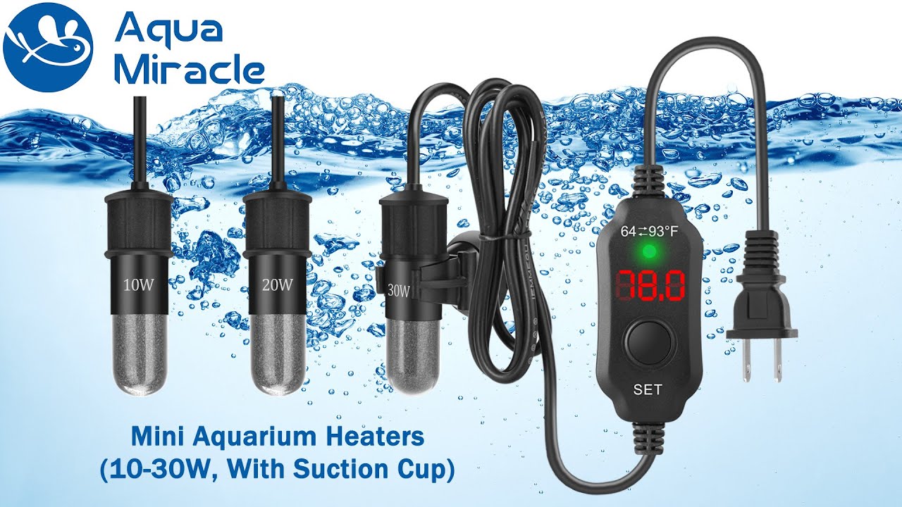 AquaMiracle Adjustable 10W/20W/30W  Mini Aquarium Heater Submersible Fish Tank Heater Betta Heater