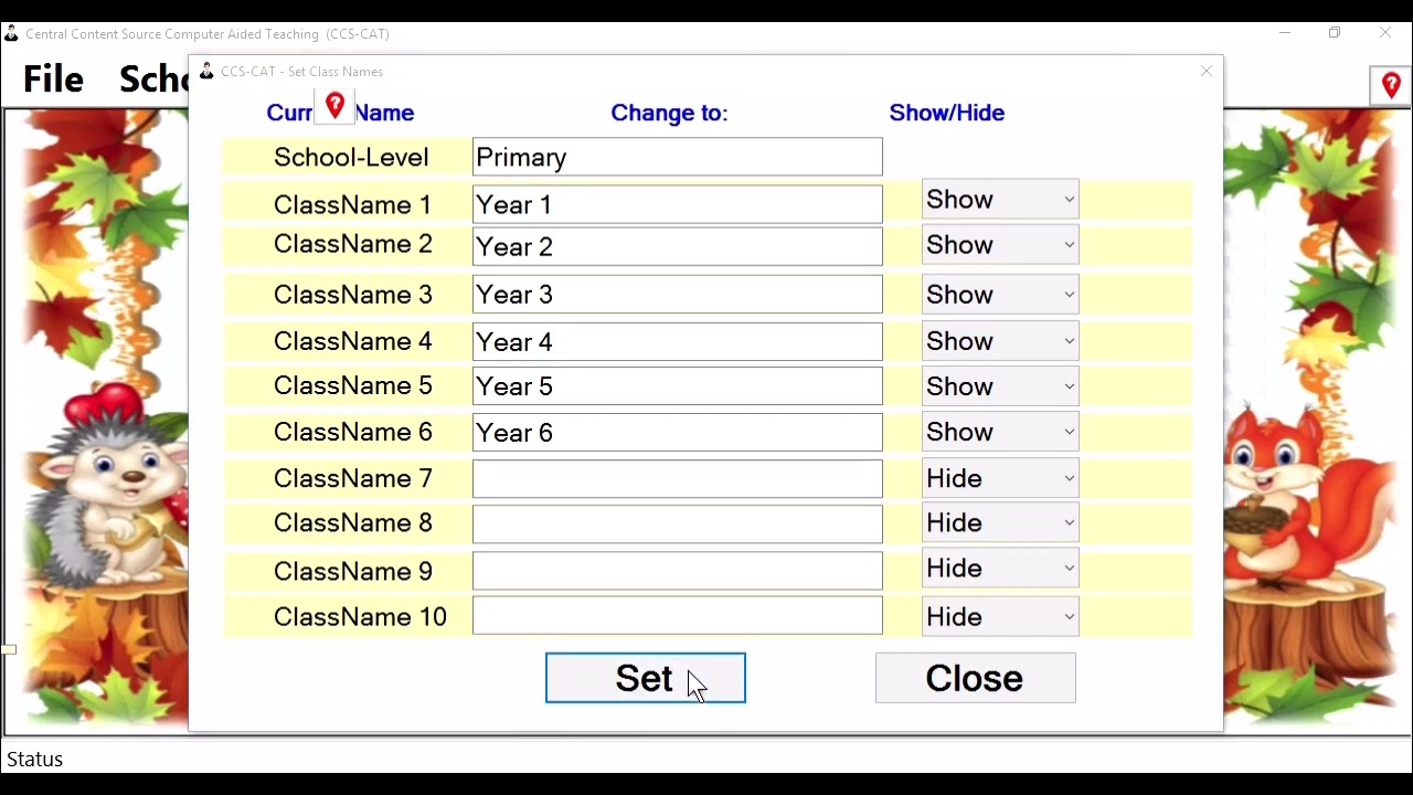 Configuring CCSCAT to Set Up Class Names and Current Term