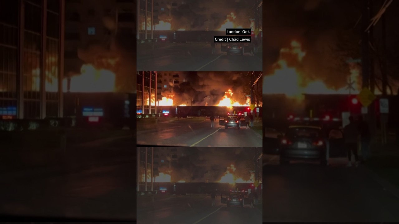Train on fire barrels through downtown London, Ont.