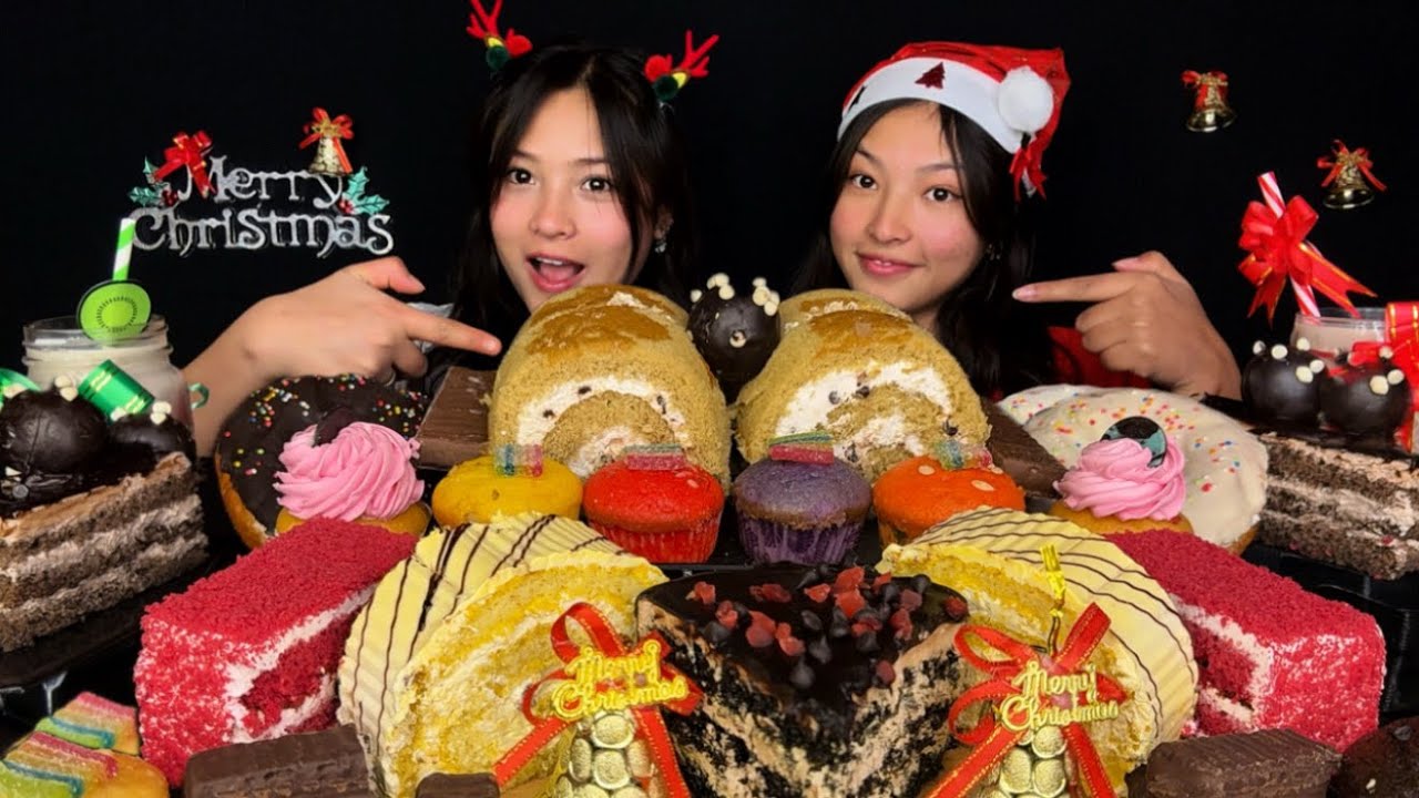 MERRY CHRISTMAS🎉 EATING LOTS OF PASTRIES & SWEEET CHOCOLATE WITH MY TWINS | REAL MUKBANG |