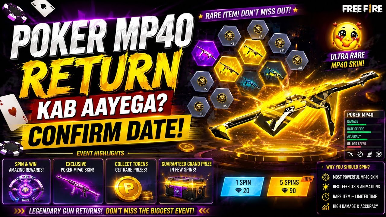 POKER MP40 RETURN CONFIRMED? 😱 Finally Poker MP40 Is Back! | FF New Event