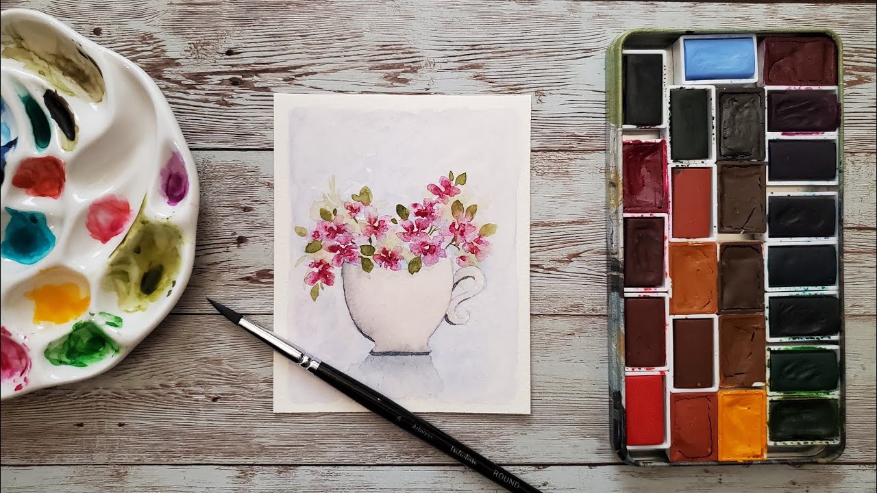 Pink Floral Teacup Watercolor Tutorial