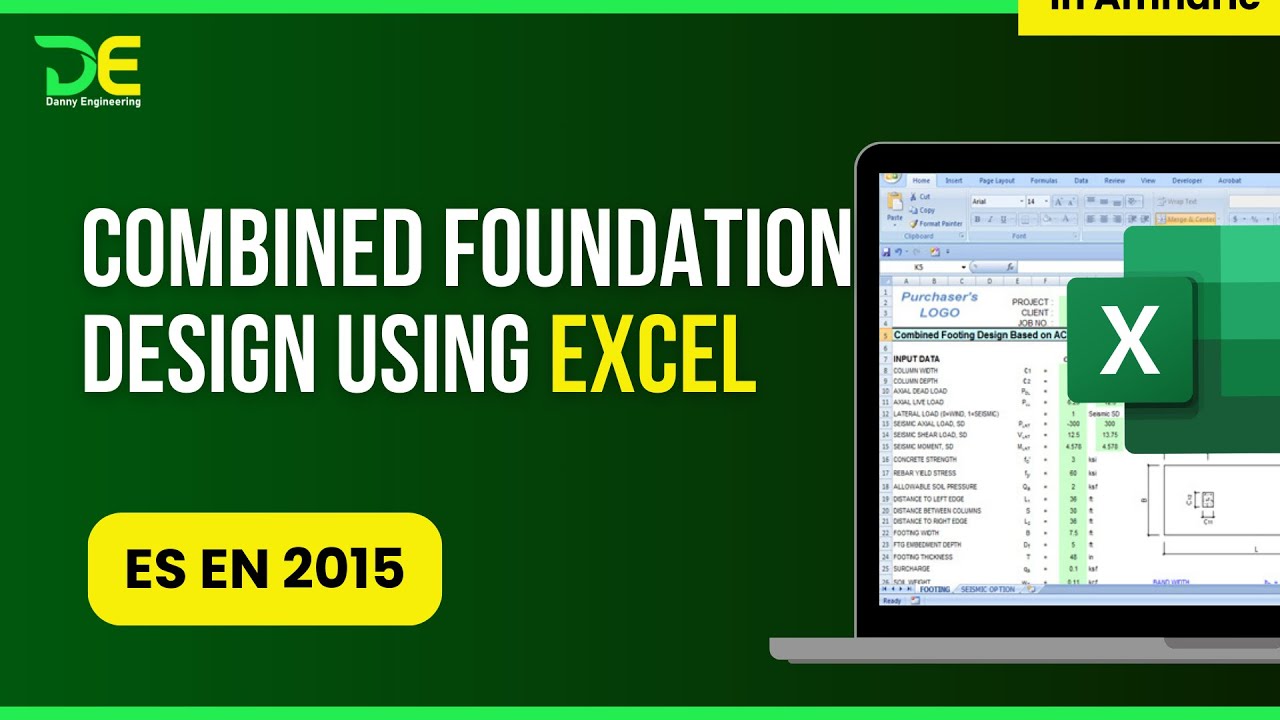Combined footing design using ES EN 2015 by Excel Template | foundation