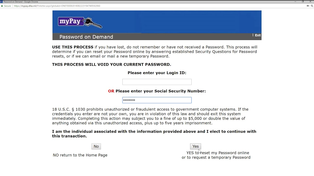 MyPay: Request Temporary Password
