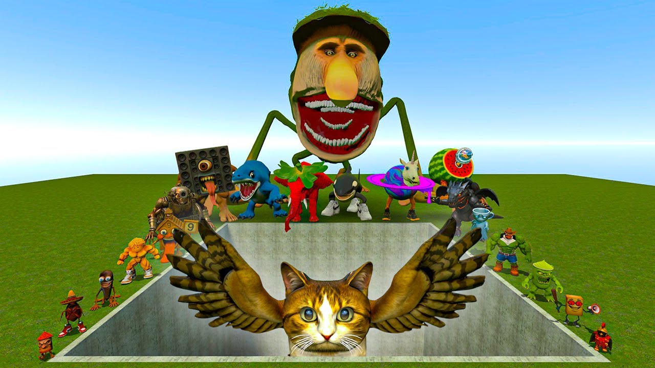 Мемы ИИ Brainrot против боссов Meowl в гигантской яме – Gmod Chaos