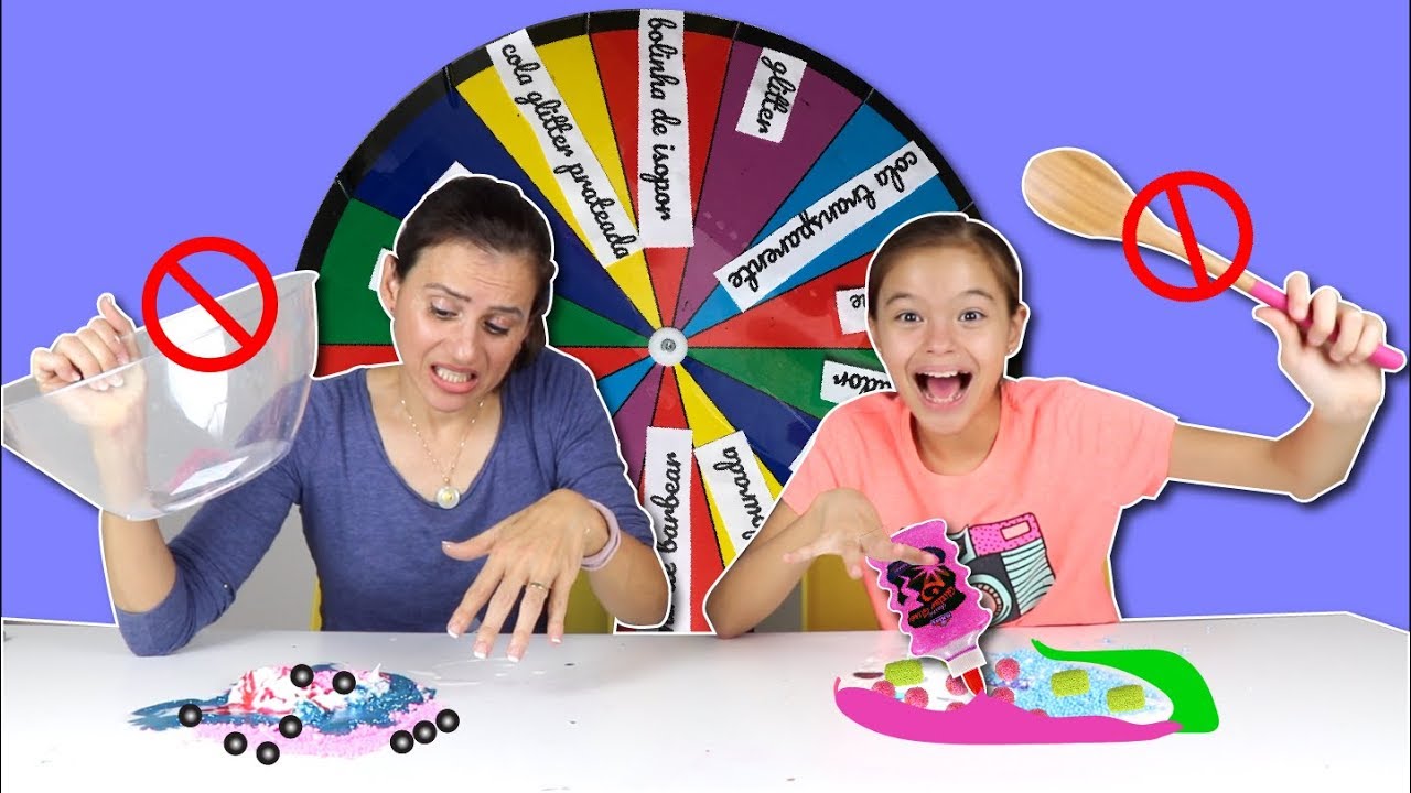 DESAFIO DA ROLETA MISTERIOSA DE SLIME (NA MESA)! No Spoon No Bowl SLIME Challenge!!