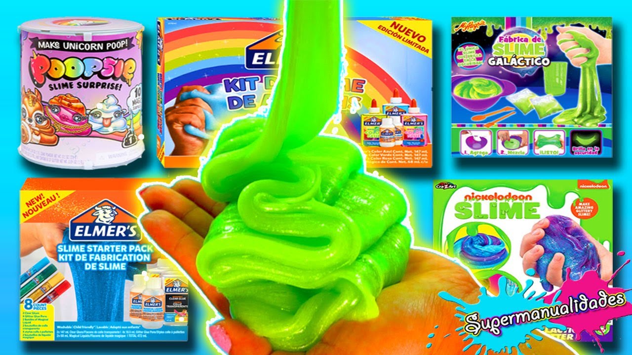 Probando 8 kits para hacer Slime  (Elmer's, Nickelodeon y Poopsie) - Supermanualidades
