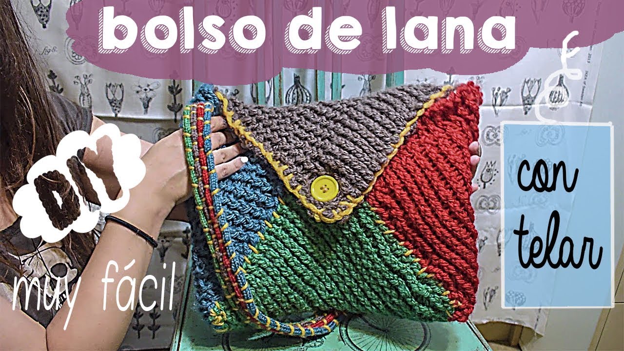 Bolso de lana con telar rectangular. Fácil‼️