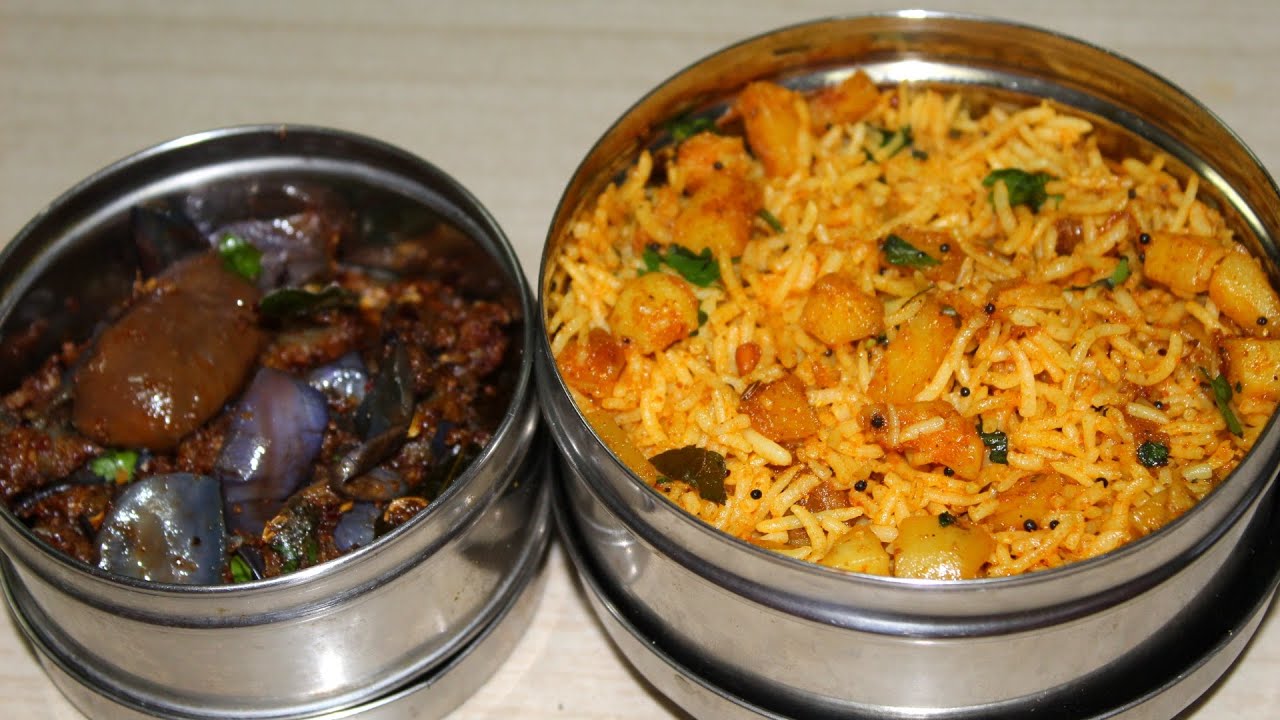 உருளைக்கிழங்கு சாதம் கத்தரிக்காய் வறுவல் | Potato Rice in Tamil | Urulaikilangu Sadam | Brinjal Fry