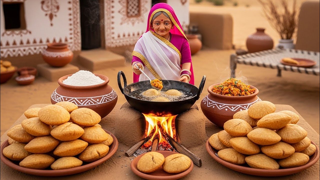 Traditional Pyaz Kachori Recipe | Miniature Rajasthan Village ASMR Cooking