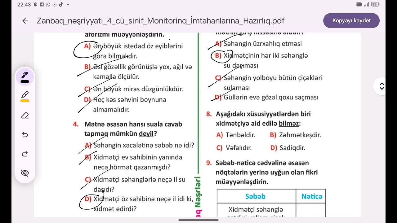 4-cü sinif Azərbaycan dilindən monitorinq mətnlərin izahı 
