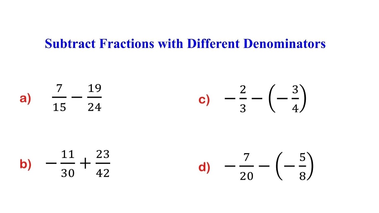 Subtracting Fractions with Unlike/Different Denominators 