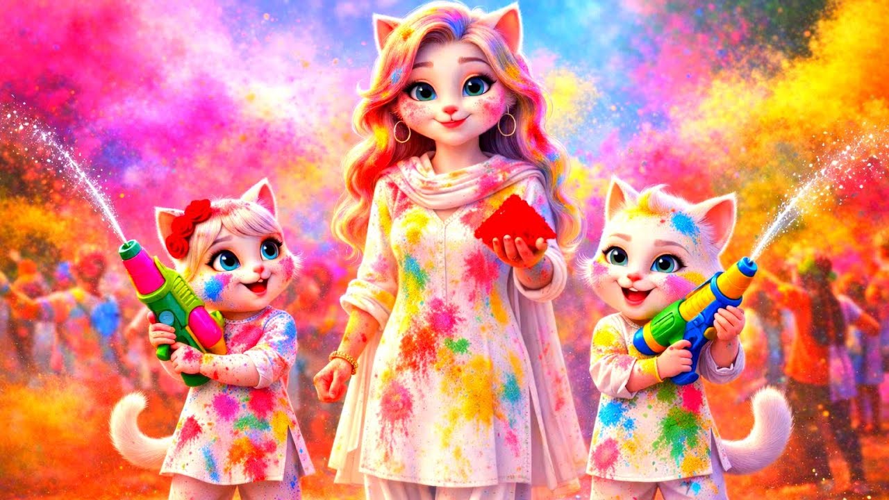 Cute Cats Celebrate Holi with Colors | Magical Festival Art