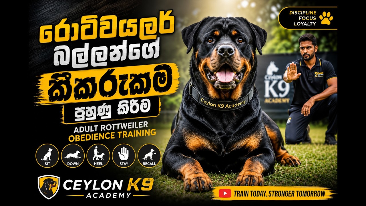රොට්වයලර් බල්ලන්ගේ කීකරුකම පුහුණු කිරීම | Adult Rottweiler Obedience Training | Ceylon K9 Academy