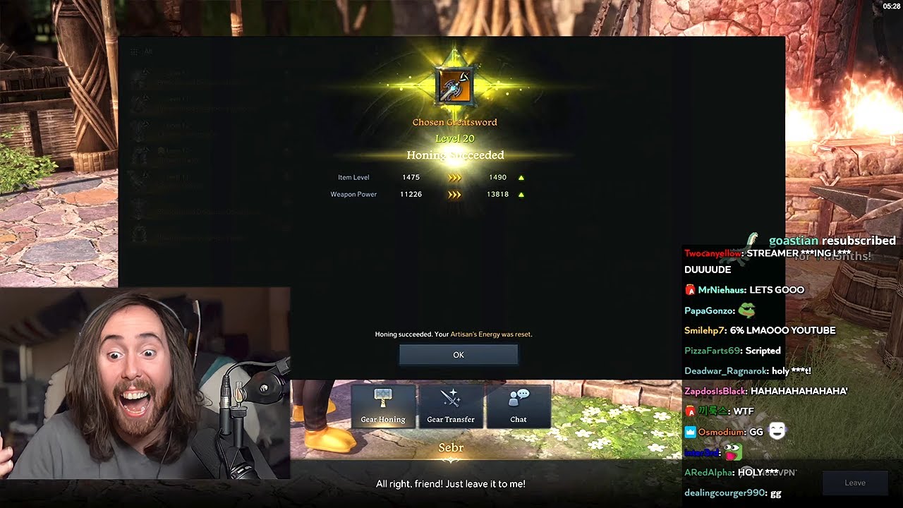 Asmongold EXPLODES after getting a +20 weapon upgrade in Lost Ark