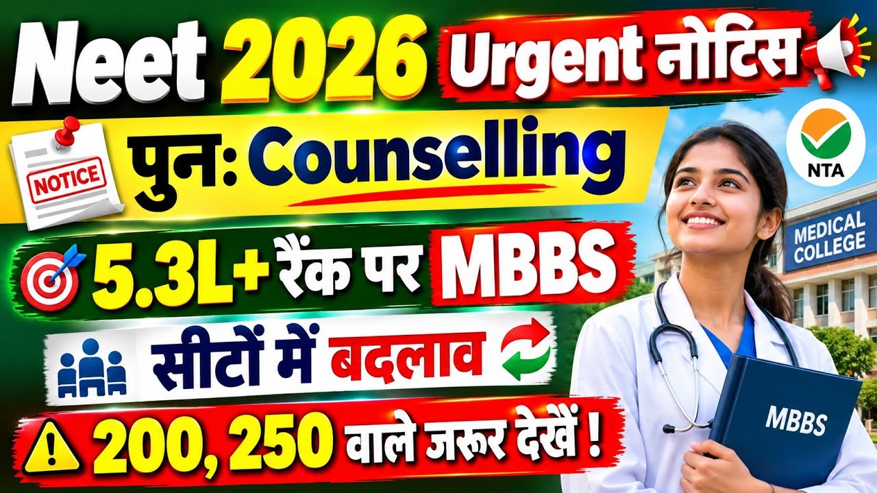 MBBS सीट Final🔥राउंड-3 Urgent सूचना🔥Mcc Round 3 Expected Cut Off 2026/Neet Ug 2026 Latest News Today