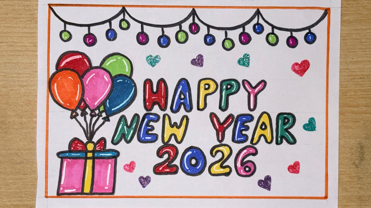 Happy New Year 2026 drawing| Beautiful 😍 New Year card drawing| Happy New Year Special drawing easy